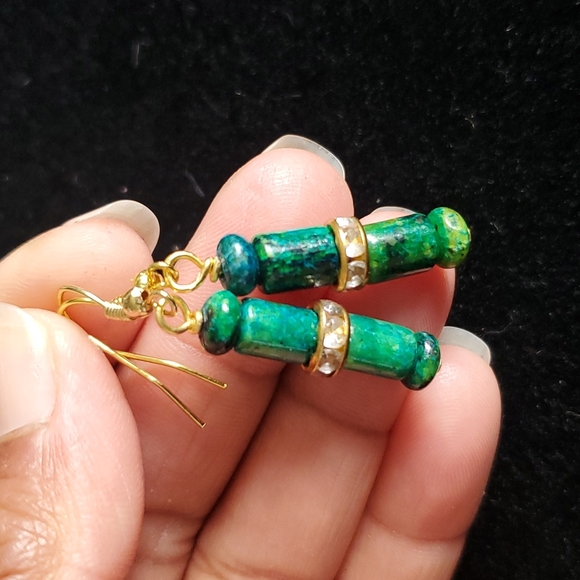Dyed Green Turquoise Earrings - Picture 1 of 9